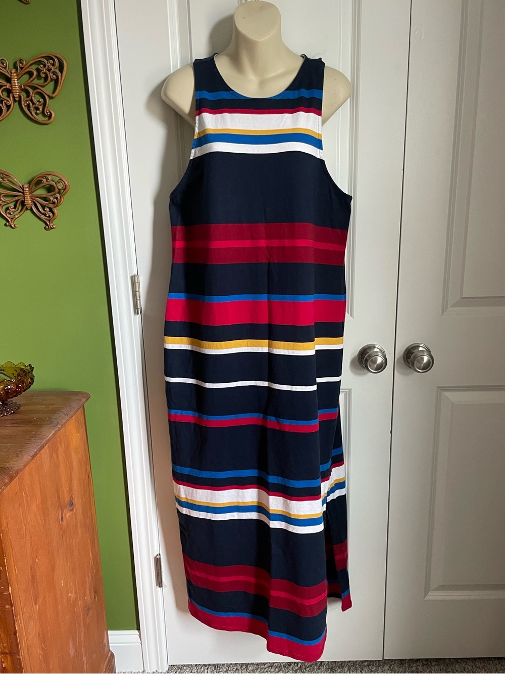 LOFT Sleeveless Striped Maxi Dress Large Bold Colors Cotton